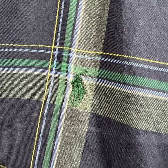Ralph Lauren Men's Shirt XL Gray Blue Green Pony Plaid Long Sleeve Blake Button - Picture 3 of 8